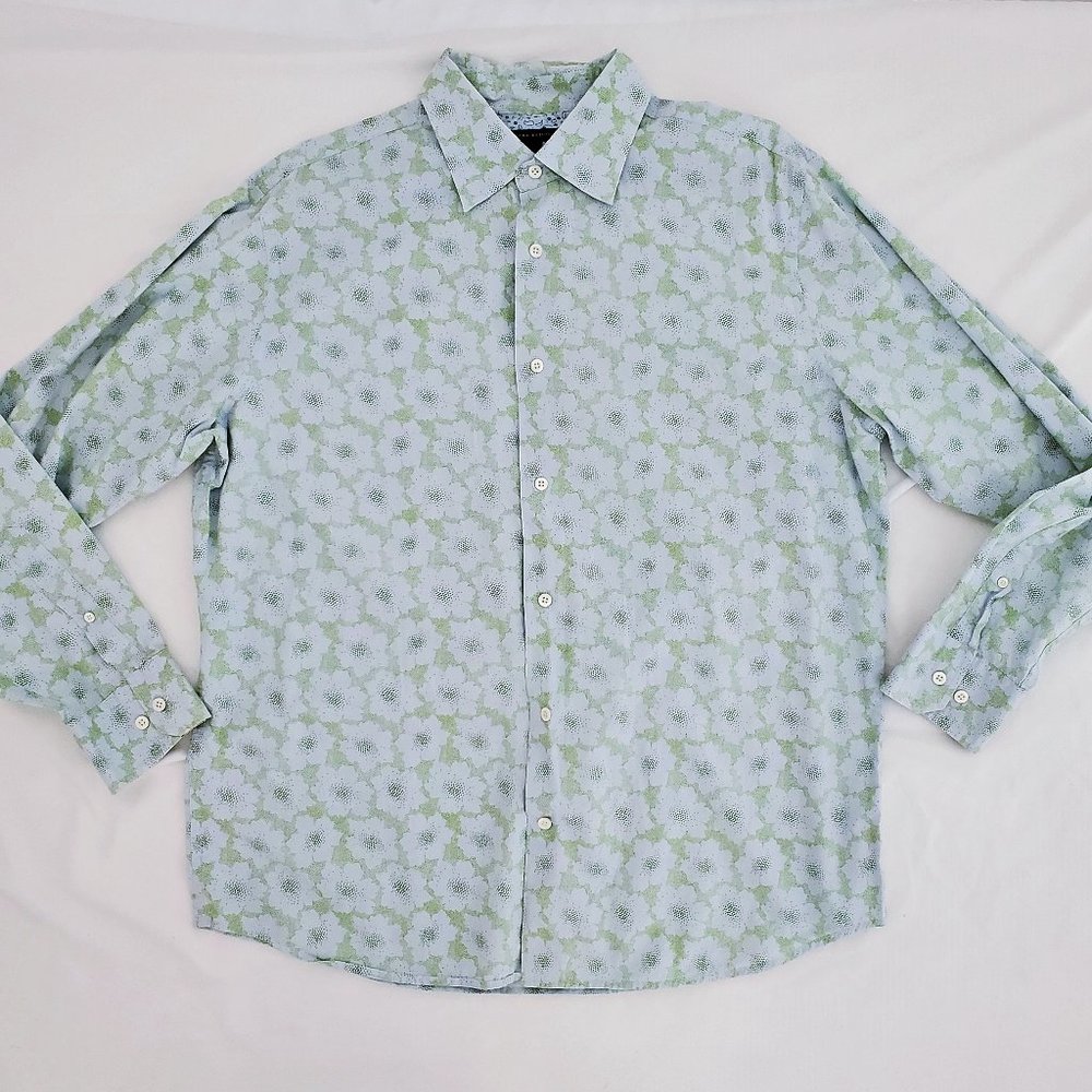 Title Banana Republic Dress Shirt Green Floral Dotted Button-Up SHIRT Size Large